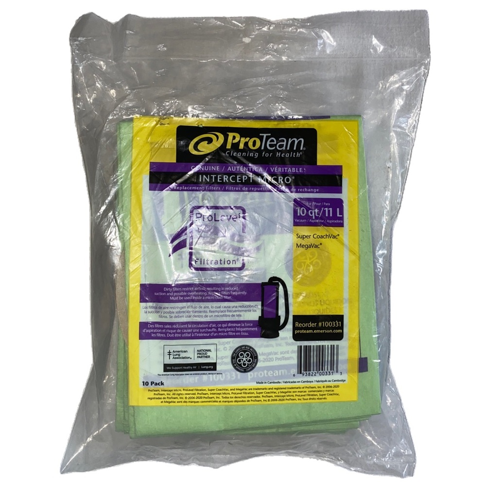 ProTeam Intercept Micro ProLevel Filtration 10QT/11L Vacuum Bag #100331, 10 PACK